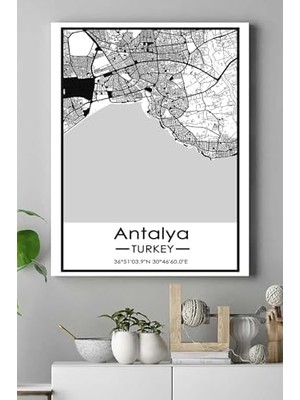 (PSTER18613) Antalya Harita Dekoratif Tasarım Kanvas Tablo 50 x 70