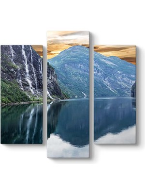 Norveç Geiranger Şelalesi Tablosu 96 x 90-3 Parçalı