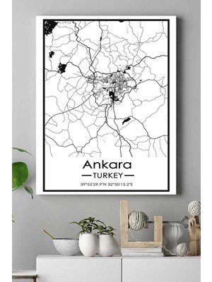 (PSTER18605) Ankara Harita Dekoratif Tasarım Kanvas Tablo 50 x 70