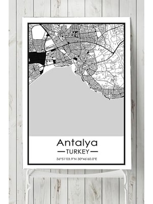 (PSTER19609) Antalya Harita Dekoratif Tasarım Poster 60 x 90