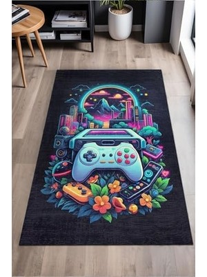 Melina Şönil Oyuncu Odası Halısı Kaymaz Pamuk Tabanlı Yıkanabilir Antibakteriyel Gamer, Gaming Halısı 100X150