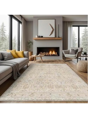 Dizayn Ryella Desenli Şönil Pamuk Tabanlı Yıkanabilir Kaymaz Antibakteriyel Salon Halısı 120X180