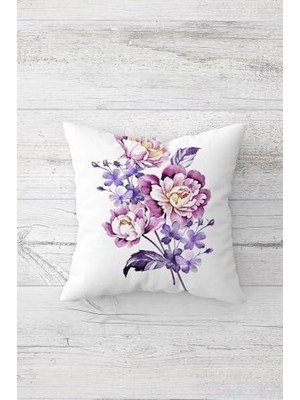 Pelangi Lila Çiçekli Güllü Çift Tarafı Baskılı Gizli Fermuarlı Yastık Kılıfı Kırlent Koltuk Yastık Kılıfı, Lila-Mavi 45 x 45, 24691102945451