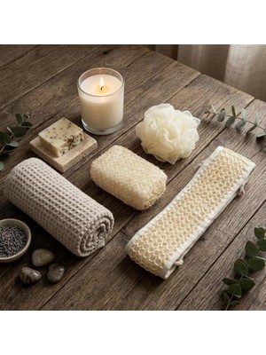 Doğal Banyo Lif Seti 3’lü – Kese, Sırt Lifi ve Duş Süngeri Spa Seti
