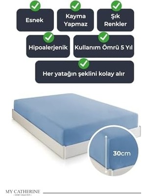Lastikli & Hipoalerjenik ÇARŞAF%100 Pamuk Penye Kumaş Mavi 160X200, Luxcarsaf