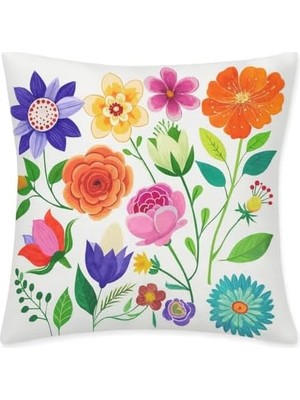 Dijital Baskı Çiçek Desenli Dekoratif Yastık Kılıfı 45X45 cm – Fermuarlı, Yıkanabilir, Renkli Tasarım, 4’lü Set – Iç Yastık Dahil Değildir