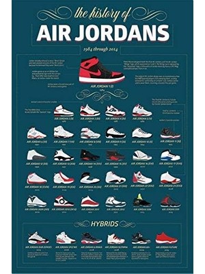 The History Of Air Jordans - Air Jordans'ın Tarihi 1984 - 2014 Arası Grafik Baskı Poster (24 x 36 Inch)