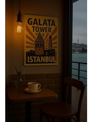 Tablo (Mdf) Tek Parça Retro Tasarım Galata Tower) 20CM x 30CM