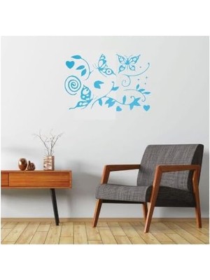 Duvar Süsü (Sticker) 2 Adet Mavi Kelebekli Şeffaf Filmli Pvc 48X33X0,5CM