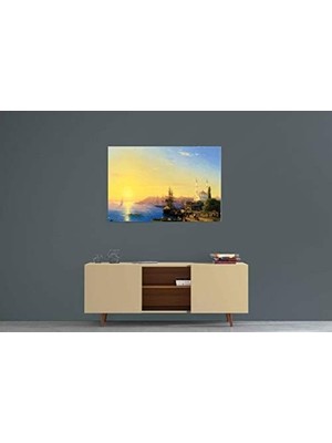 Ivan Aivazovsky-Konstantinopolis (Istanbul) ve Boğaziçi'ne Bakış Kanvas Tablo, 60X100 cm