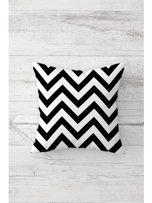 Pelangi Siyah Beyaz Zigzag Çift Tarafı Baskılı Gizli Fermuarlı Yastık Kılıfı Kırlent Koltuk Yastık Kılıfı, Beyaz-Siyah 45 x 45, 2469199945451