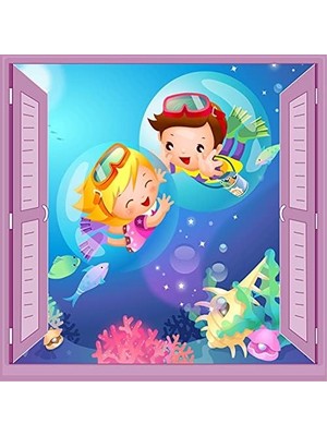 Çocuk Odası Bebek Odası Pencere Poster Duvar Kağıdı Dalgıç