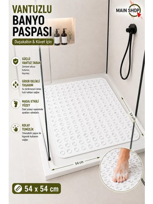 MAİN SHOP Kare Masajlı Silikon Banyo & Duş Kaydırmazı Beyaz Renk M-150