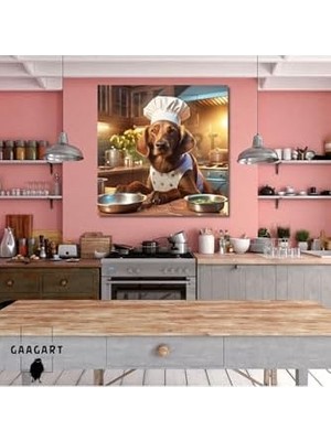 Kare Kanvas Mutfak Tablosu Aşçı Hayvanlar Kopay Av Köpeği, 50 x 50