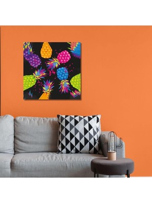 Tekli Kare Kanvas Tablo Yüksek Baskı Kaliteli Renkli Ananaslar 40 x 40 GARTNM8078