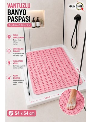 MAİN SHOP Silikon Kaydırmaz Taban Masajlı Duşa Kabin ve Banyo Paspası-Banyo Küvet Içi Paspas Pembe Renk M-150