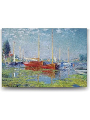 Claude - Red Boats At Argenteuil Tablosu - 90X60CM
