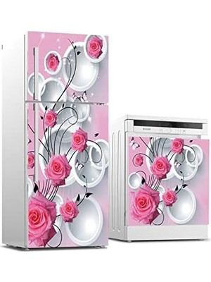 Buzdolabı ve Bulaşık Makinası Beyaz Eşya Kaplama 3D Pembe Gül