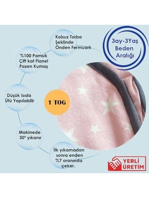 Kışlık ve Mevsimlik, Çift Kat Flanel Kumaş, Bebek Çocuk Uyku Tulumu, 1 Tog (18-36AY)