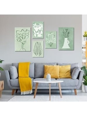 5 Parçalı Kanvas Dekoratif Tablo Soft Çizgisel Yeşil Tasarım, 30 x 40