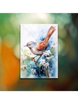 Tekli Dikey Kanvas Duvar Tablosu Ağaç Dalında Bülbül 30 x 40 GARTNM7009