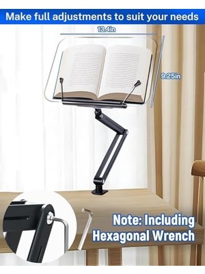 Ayarlanabilir Masa Kenarı Kitap ve Tablet Standı – 360° Dönebilen, 87.5cm Yükseklik Ayarlı, Kelepçeli Metal Kol, Şeffaf Akrilik Panel, Kitap Okuma, Tablet, iPad ile Uyumlu | P87
