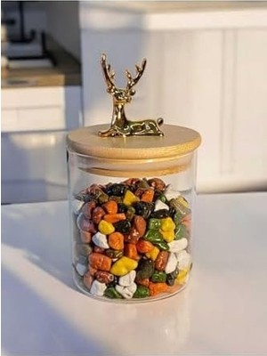 (9X10 Cm) 1 Adet Parlak Şeffaf Renk Geyikli Cam Saklama Kabı Geyik Başlı Y-511,ŞEFFAF
