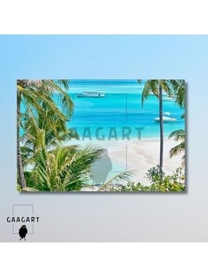 Tekli Yatay Kanvas Duvar Tablosu Mavi Deniz ve Ağaçları, 60 x 40