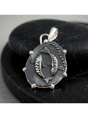 Ebrar Silver Gümüş Balık Burç Kolye Ucu Mat 925 Ayar Gümüş Balık Figürlü Unisex Kolye Ucu