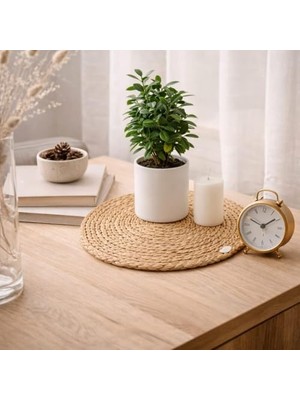 Doğal Hasır Suple 4’lü Set Yuvarlak Amerikan Servis, El Yapımı Hasır Placemats, Kaymaz Dayanıklı Masa Altlığı, Mutfak Yemek Masası Dekoratif Kullanım, Rustik Tasarım (Çap 30 Cm)