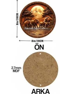 Dekoratif Uv Baskılı 3D Gürünümlü Mdf Duvar Süsü – Filler ve Dolunay Tasarımı DT094,AHŞAP DT094 20 x