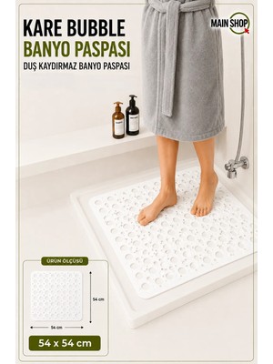 MAİN SHOP Kare Vantuzlu Banyo ve Duş Kaydırmazı, Küvet Içi Duşakabin Kaydırmaz Vantuzlu Banyo Paspası 54X54CM M-149