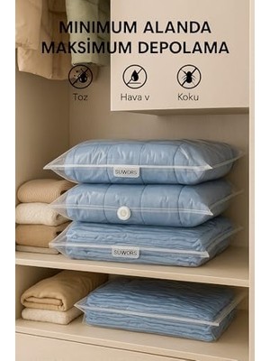 Vakumlu Hurç Poşet 80X100 cm –%75 Yer Tasarrufu, Dayanıklı Kilitli Depolama Torbası, Battaniye Yorgan Kıyafet Saklama Çantası