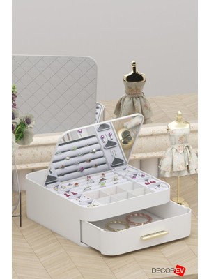 Empressco Decorev Aynalı Çok Bölmeli Çekmeceli Makyaj Takı Organizer Krem UR-3438 - Fiyatı, Yorumları