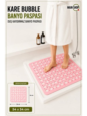 MAİN SHOP Kare Vantuzlu Banyo ve Duş Kaydırmazı, Küvet Içi Duşakabin Kaydırmaz Vantuzlu Banyo Paspası 54X54CM M-149