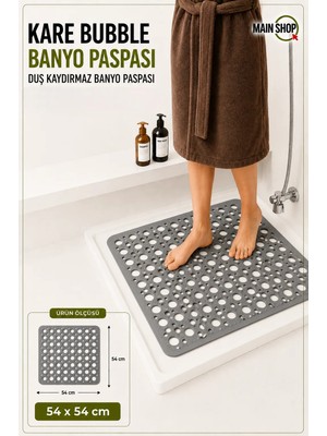 MAİN SHOP Kare Vantuzlu Banyo ve Duşa Kabin , Küvet Içi Kaydırmaz Vantuzlu Banyo Paspası Antrasit 54x54 cm M-149