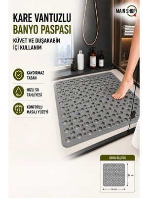 MAİN SHOP Kare Vantuzlu Banyo ve Duş Kaydırmazı, Küvet Içi Duşakabin Kaydırmaz Vantuzlu Banyo Paspası 54X54CM M-149