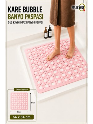 MAİN SHOP Kare Vantuzlu Banyo ve Duşa Kabin , Küvet Içi Kaydırmaz Vantuzlu Banyo Paspası Pembe 54 x54 cm M-149