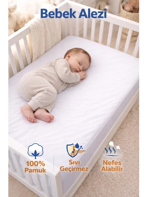 Koi Home Bebek Alez Sıvı/su Geçirmez %100 Pamuk Yatak Koruyucu Lastikli Fitted Anne Yanı Bebek Alezi