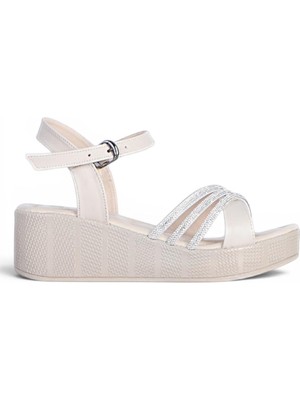 Ayakcenter Byn Ayışığı BY33 Krem Kadın 7 cm Topuklu Sandalet