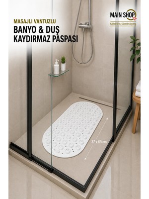 MAİN SHOP Masajlı Silikon Banyo Paspası Vantuzlu Banyo ve Duş Kaydırmazı Beyaz Renk 37x69 cm M-142