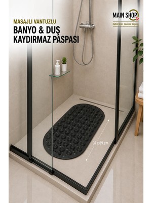 MAİN SHOP Main Shop Masajlı Silikon Banyo Paspası Vantuzlu Banyo ve Duş Kaydırmazı Siyah Renk 37x69 cm M-142