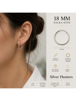 Silver Hunters Gümüş Halka Küpe 18 mm 925 Ayar Gümüş Halka Küpe 1 Çift (2 Adet)
