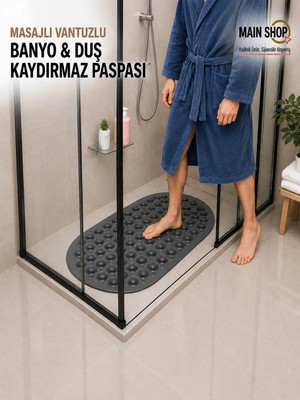 MAİN SHOP Masajlı Silikon Banyo Paspası Vantuzlu Banyo ve Duş Kaydırmazı Antrasit Renk Kaydırmaz M-142