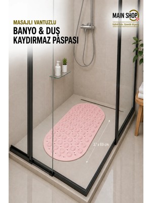 MAİN SHOP Masajlı Silikon Banyo Paspası Vantuzlu Banyo ve Duş Kaydırmazı Pembe Renk M-142