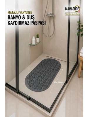 MAİN SHOP Masajlı Silikon Banyo Paspası Vantuzlu Banyo ve Duş Kaydırmazı Gri Renk 37x69 cm M-142
