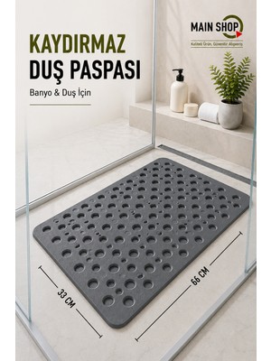 MAİN SHOP Vantuzlu Banyo ve Duşa Kabin Dikdörtgen, Küvet Içi Kaydırmaz Banyo Paspası Antrasit M-141