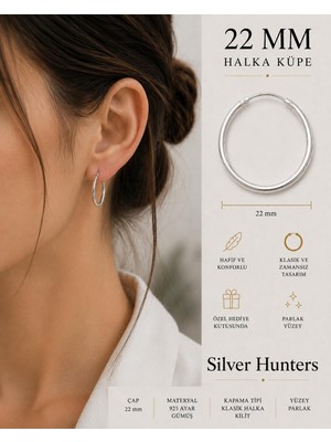 Silver Hunters Gümüş Halka Küpe 22 mm 925 Ayar Gümüş Halka Küpe 1 Çift (2 Adet)