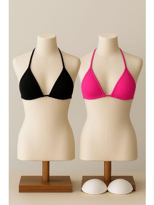 Cm Store Kadın Siyah ve Fuşya Minimal Kesim Üçgen Bikini Üstü