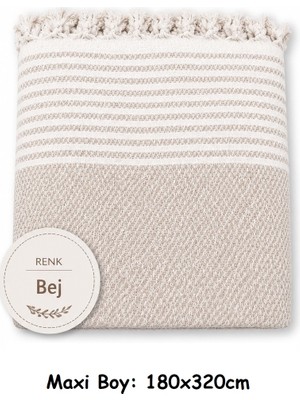 Mandaş Tekstil Pamuklu Kaymaz Hasır Dokuma Maxi Boy Kolları Örten Koltuk Örtüsü (180X310) - Bej